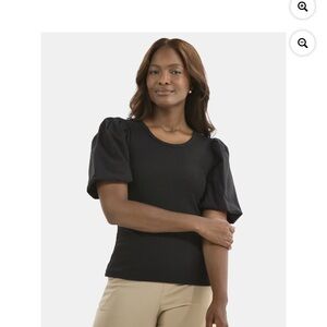 Time and Tru Black Puff-Sleeve Knit Top - Women